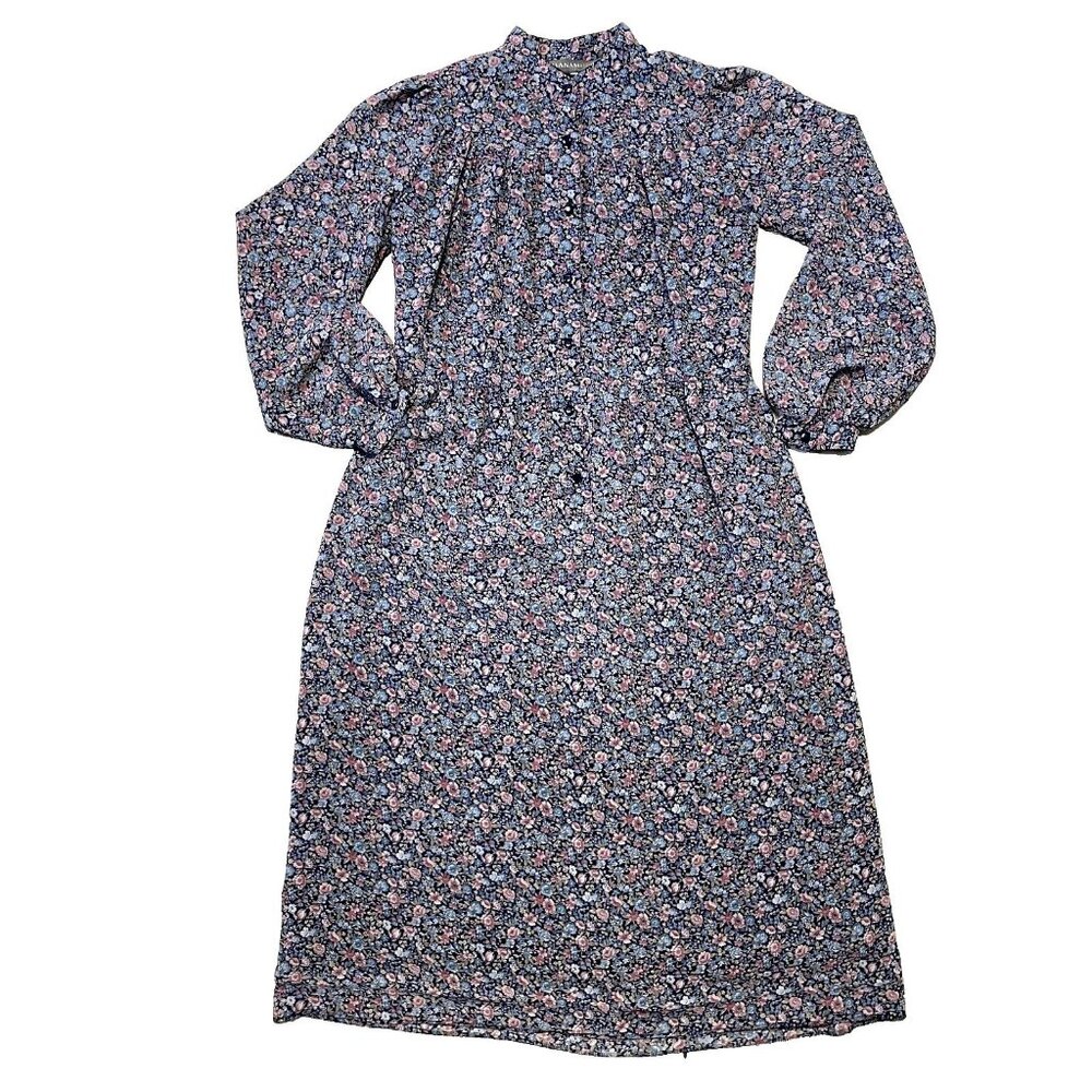 Vintage Hanamura Floral Dress Mock Neck Long Sleeve Button Front Cottagecore